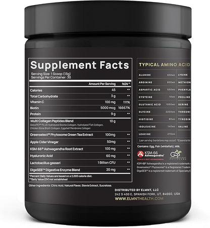 ELMNT Super Collagen Burn for Women w. Probiotics, Hyaluronic Acid, Apple C Vinegar, KSM66, Biotin+ Premium Colageno Multi Collagen Protein Powder for Weight Loss, Fat Burner, Hair, Skin+ (R-Lemonade)
