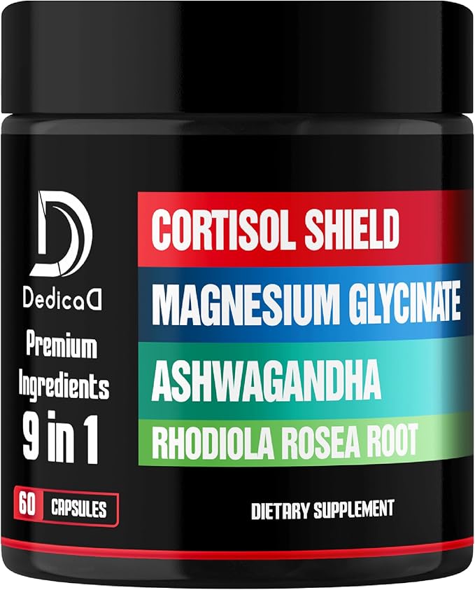9in1 Cortisol Shield - Magnesium Glycinate & Ashwagandha with Rhodiola, Phosphatidylserine, Passion Flower, L-Theanine, Apigenin, Licorice, Magnolia - Rest Well & Mood Balance - 60 Count
