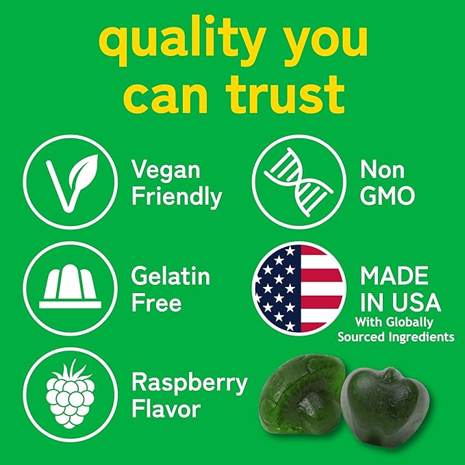 Kwala Nutrition Super Greens Gummies - with Moringa, Spirulina & Chlorella - Made in USA - 60 Gummies - 30 Day Supply
