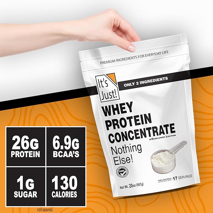 It's Just! - 100% Whey Protein Concentrate, Made in USA, rBGH/RBST Hormone Free, Premium WPC-80, No Added Flavors or Artificial Sweeteners (3 Pound, Unflavored)
