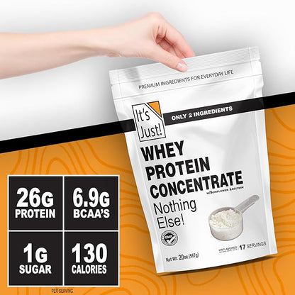 It's Just! - 100% Whey Protein Concentrate, Made in USA, rBGH/RBST Hormone Free, Premium WPC-80, No Added Flavors or Artificial Sweeteners (3 Pound, Unflavored)
