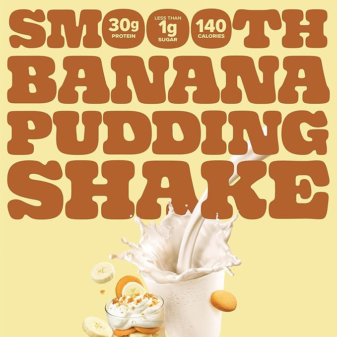 Pure Protein Complete Protein Shake, Banana Pudding, 30g High Protein Drink, Less than 1g Sugar, 3g Fiber, Ready to Drink, Non GMO, On-the-Go Shakes, 11oz Bottles, 12 Pack