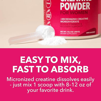 Creatine for Women - Formulated for Women - 3g Micronized Creatine Monohydrate Per Serving to Support Energy, Lean Muscle Mass, and Mental Clarity - Unflavored, Vegan, Non-GMO, 100 Servings