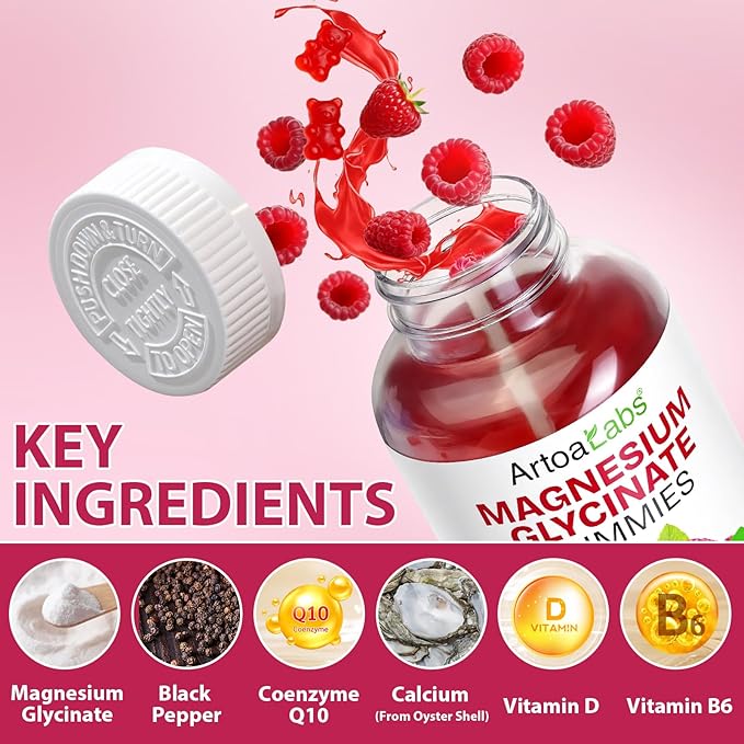 Magnesium Glycinate Gummies 120 Count - Sugar Free Magnesium Supplement - Supports for Sleep, Memory, Mood, Muscle, Relaxation, Heart & Bone Health