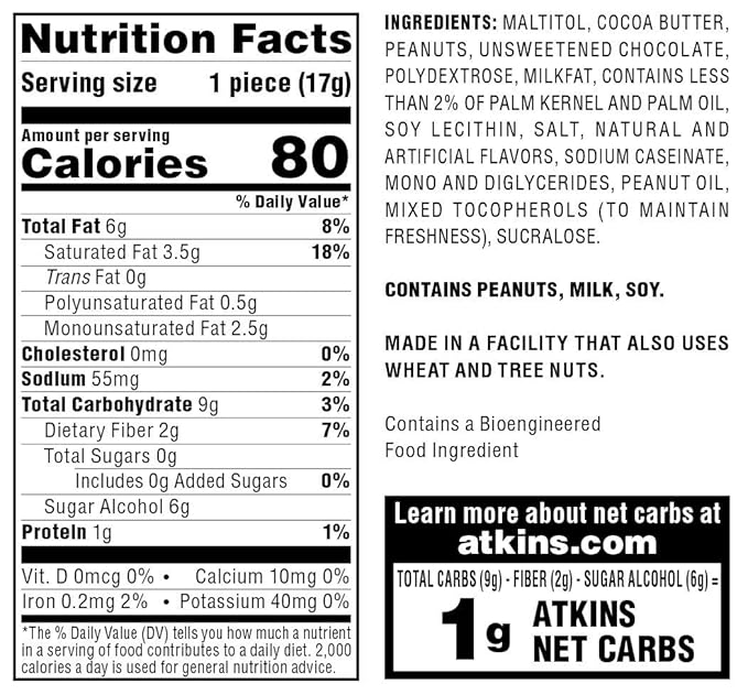 Atkins Endulge Peanut Butter Cups, Dessert Favorite, Low Carb, 0g Sugar, 20 Count