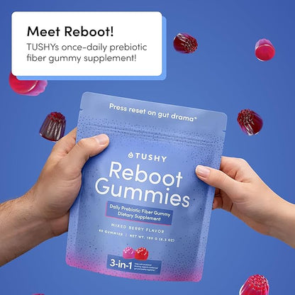 TUSHY Reboot Vegan Fiber Gummies - Once Daily Gut Reset for Bloating, Regularity & Digestive Health. 4 Grams of Prebiotic Fiber in a Delicious Mixed Berry Flavor, 60 Count (30-Day Supply)