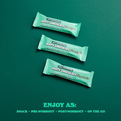 Barebells Soft Protein Bars Minty Chocolate - 24 Bars (2 Packs of 12) -16g High Protein Treats - Chocolate Nutrition Bar with 1g Total Sugars - On The Go Breakfast or Post-Workout Snack