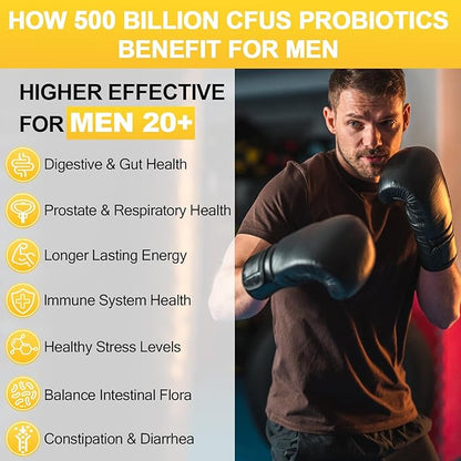 Probiotics for Men, 500 Billion CFUs & 12 Strains Mens Probiotic with Turmeric Cranberry, Goji, Gut Health for Men, for Digestive Health, Gut, Bloating & Gas, Immune, Energy Support, 120-Day Supply