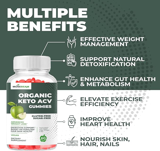 Organic Keto ACV Gummies Advanced Weight Loss - Gluten & Sugar Free Belly Fat Burner Apple Cider Vinegar Diet Supplement for Women Men (1000MG)