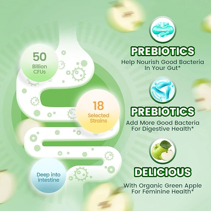 VivoNu Viginal Probiotic for Women, Women Probiotic Gummies, Feminine Balance Gummies, Green Apple Probiotics for Woman Vaginigal Health, Yeast Ph Balance