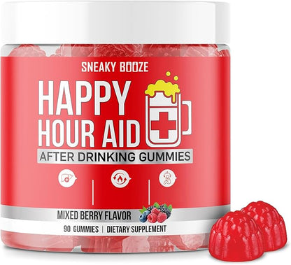 Sneaky Booze Happy Hour Aid Gummies Supplement Pre Game Party Hydration Electrolytes Alcohol DHM Milk Thistle After Drinking Gummy Weekend Recovery Vitamins Formula Better Mornings Support 90 Count