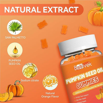 Sugar Free Pumpkin Seed Oil Gummies - 5000mg Per Serving with Saw Palmetto, Organic Pumpkin Seed Oil Supplement for Hair Growth & Skin Health, High Extract for Women and Men, 60 Count