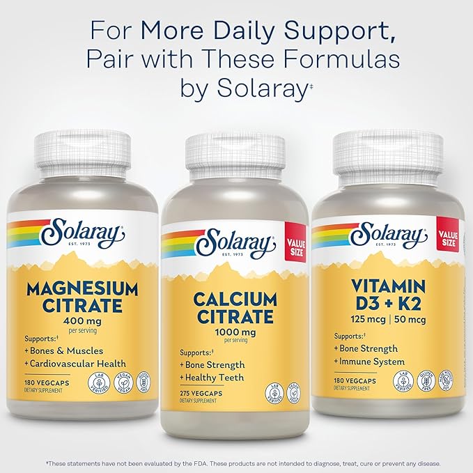 SOLARAY Magnesium Citrate 400mg - Magnesium Supplement - Bone Health, Muscle, Relaxation and Heart Health Support - Vegan, Gluten Free - 60 Servings, 180 VegCaps