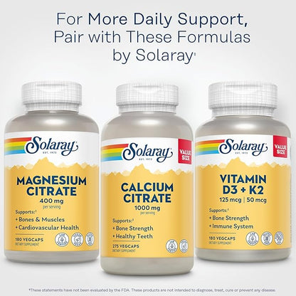 SOLARAY Magnesium Citrate 400mg - Magnesium Supplement - Bone Health, Muscle, Relaxation and Heart Health Support - Vegan, Gluten Free - 60 Servings, 180 VegCaps