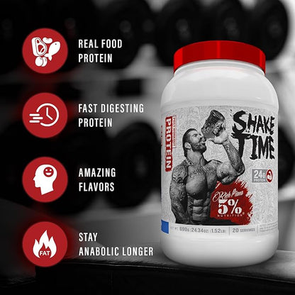 5% Nutrition Rich Piana Shake Time | 24g Animal Based Protein Drink | Grass-Fed Beef Isolate, Chicken, Egg | No Sugar or Soy (Cookies & Cream)