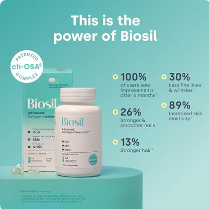 Biosil Collagen Booster Supplement - 60 Liquid Capsules, Pack of 2 - Patented ch-OSA Activator for Skin, Hair, Nails & Joints - Supports Natural Production - 60-Day Supply