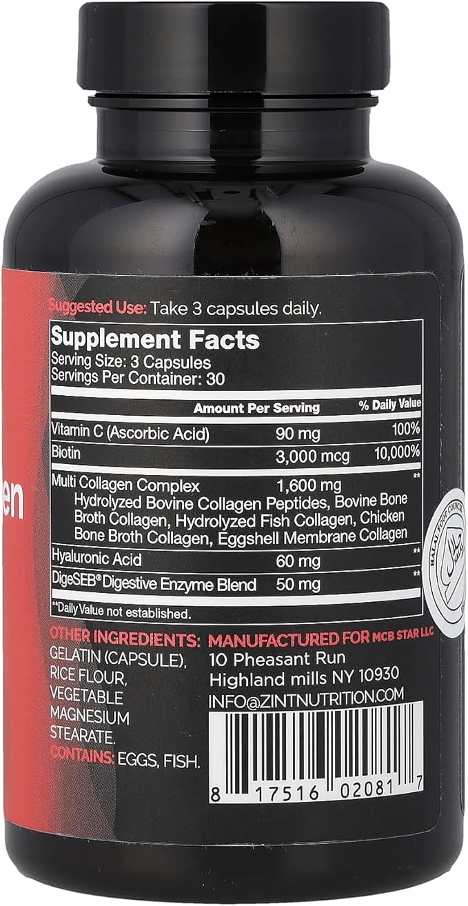 Zint Multi Collagen Pills - Collagen Supplements for Hair, Skin, Nails & Joint Health - Hydrolyzed Collagen Supplement with Type I, II, III, V, X Collagen Peptides, 90 Count