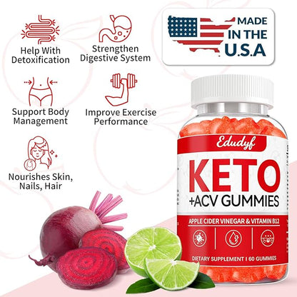 Keto ACV Gummies - 120 Count Gluten-Free, Gelatin-Free Apple Cider Vinegar Gummies with B12 for Keto Support, Vegetarian, Unique Flavor, Convenient Bottled Supplement for Men & Women