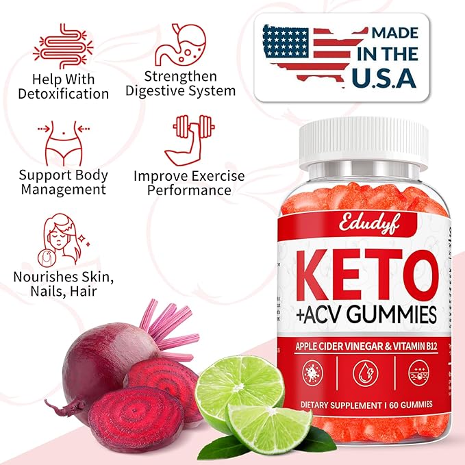 Keto ACV Gummies - 60 Count Gluten-Free, Gelatin-Free Apple Cider Vinegar Gummies with B12 for Keto Support, Vegetarian, Unique Flavor, Convenient Bottled Supplement for Men & Women
