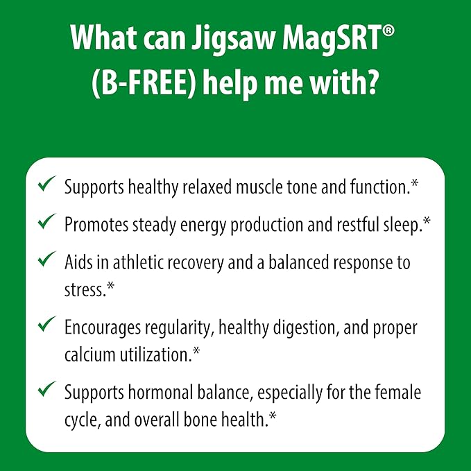 Jigsaw Health MagSRT (B-Free) | Premium, Organic, Slow Release Magnesium Supplement | Active, Bioavailable Magnesium Malate Tablets | 60 Tablets | 15 Servings