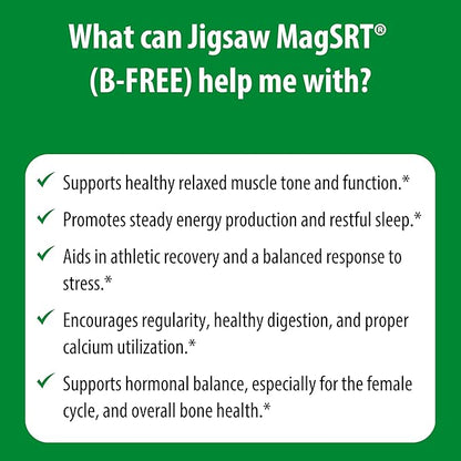 Jigsaw Health MagSRT (B-Free) | Premium, Organic, Slow Release Magnesium Supplement | Active, Bioavailable Magnesium Malate Tablets | 60 Tablets | 15 Servings