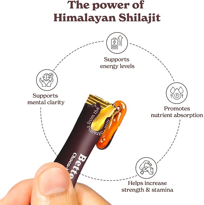 Better Alt Chocolate Shilajit Honey Sticks 75% Fulvic Acid & 85+ Trace Minerals Chocolate-Infused Raw Honey Himalayan Shilajit Energy Booster 30 Sticks Natural Stamina & Endurance Support