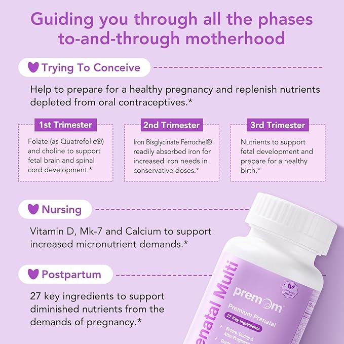 Premom Male Sperm Fortify Capsules - Male Fertility Supplements for Men - Prenatal Vitamins for Women Bundle – Conception for Her Multivitamin – 120 Count