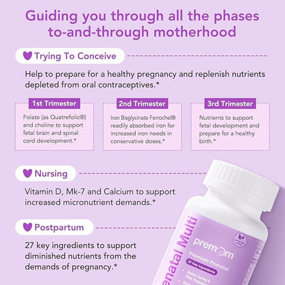 Premom Male Sperm Fortify Capsules - Male Fertility Supplements for Men - Prenatal Vitamins for Women Bundle – Conception for Her Multivitamin – 120 Count