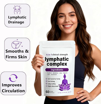 RESONA 6-in-1 Lymphatic Complex Capsules – Lymphatic Drainage Supplements, Balancing cortisol & Skin Vitality – Herbal Blend – 60 Capsules (1pc)