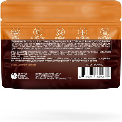 SGC Highest Concentration 100 mg Caffeine per Gummy, 2 Gummies per Pack, 6-Pack Mocca Shots Salted Caramel Plant-Based Instant Energy with Herbal nootropics