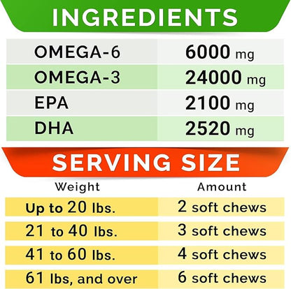 STRELLALAB Omega 3 for Dogs - (360Ct) Fish Oil Treats - Allergy & Itch Relief Skin & Coat Supplement - Dry Itchy Skin, Anti Shedding & Hot Spots Treatment - Pet Salmon Oil Chews - Smoked Salmon