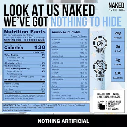 NAKED Shake - Vanilla Protein Powder - Plant Based Protein Shake with Mct Oil, NSF Certified, Gluten-Free, Soy-Free, No Gmos Or Artificial Sweeteners - 30 Servings