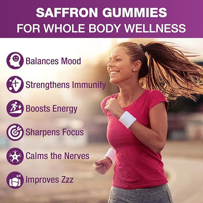Saffron Gummies (88.5 mg) with Magnesium — Enhanced with St. John’s Wort, Rhodiola, Ashwagandha & Vitamins B6, B12, D3 for Mood & Focus Support — 60 Count