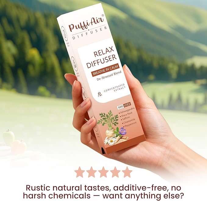 Herbal Diffuser Pen, Relax Diffuser with Chamomile, Peppermint, Saffron, Ashwagandha & Black Maca Root for Breathing in Calm, All Natural Swap - Up to 600 Uses (Varies by Usage), 1 Diffuser, 1 Pack