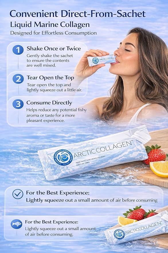 Liquid Marine Collagen Peptides for Women – 8000mg Hydrolyzed Liquid Collagen Supplement with Biotin & Vitamins for Hair Growth, Skin, Nails & Joints, Strawberry Flavor, Sugar Free, 14 Sachets