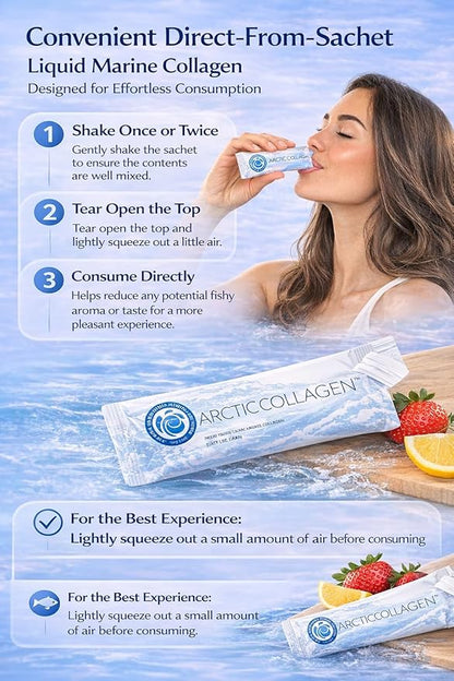 Liquid Marine Collagen Peptides for Women Men – 8000mg Hydrolyzed Collagen Liquid Supplement with Biotin & Vitamins for Hair Growth, Skin, Nails & Joints, Lemon Flavor, Sugar-Free, 14 Sachets