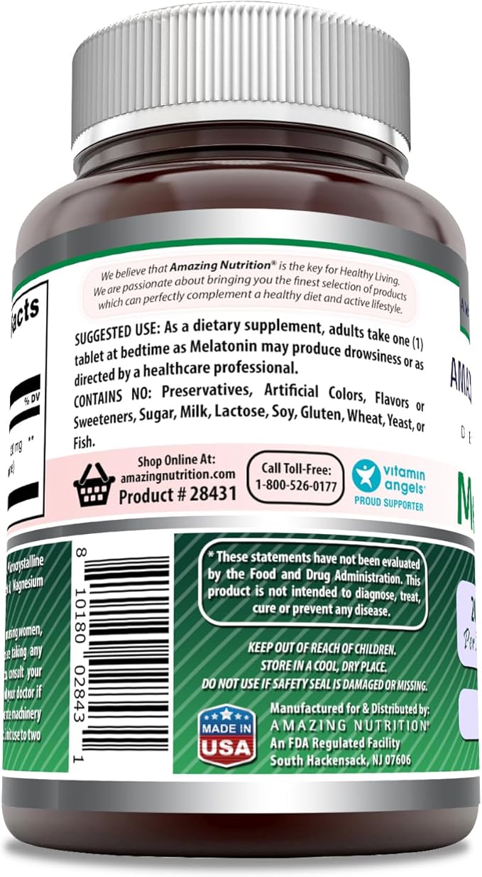 Amazing Formulas Melatonin Supplement | 20 Mg Per Serving | Tablets | Non-GMO | Gluten-Free | Made in USA (1 Pack, 60 Count)