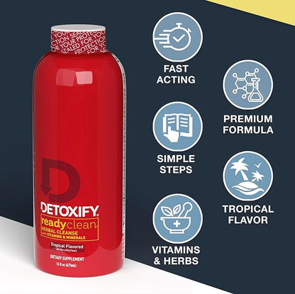 Detoxify – Ready Clean Herbal Cleanse – Tropical – 16 oz – Professionally Formulated Herbal Detox Drink – Enhanced with Milk Thistle Seed Extract & Burdock Root Extract – Plus Sticker.