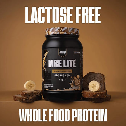 REDCON1 MRE LITE Whole Food Protein Powder, Banana Nut Bread - Lactose Free & Sugar Free Meal Replacement with Animal Protein Blends - Easy to Digest Formula - Only 1g Carb per Serving (30 Servings)