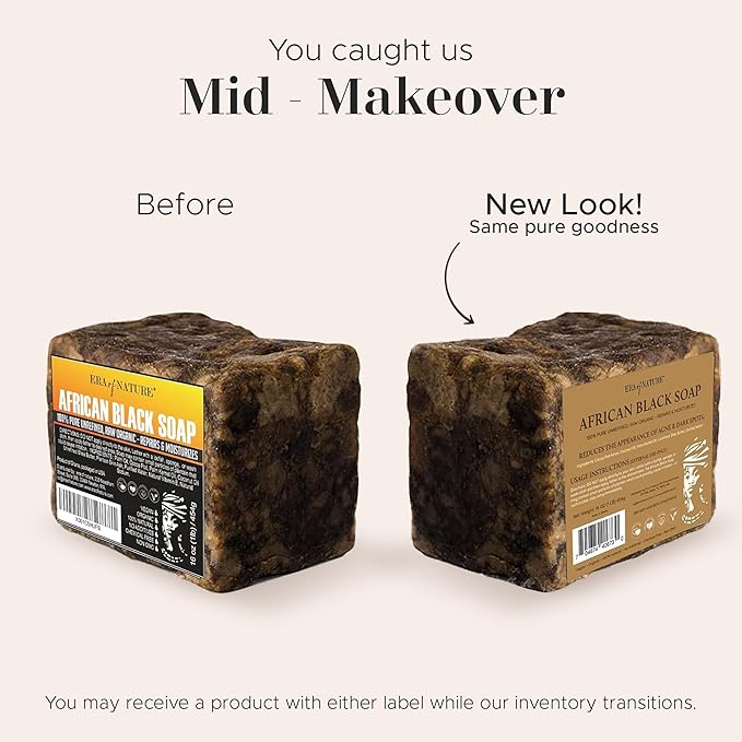era of nature Best Raw ORGANIC AFRICAN BLACK SOAP, for Dry Skin and Skin Conditions. Pure & Natural Ingredients, Imported From Ghana - 8oz