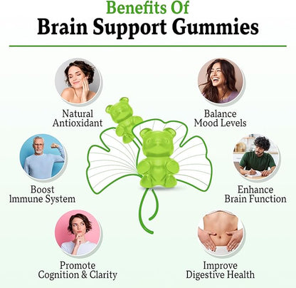 2 Pack Ginkgo Biloba Gummies 240MG with Panax Ginseng for Better Mood and Focus, Booster Brain Health, 120 Vegan Apple Flavor Gummies