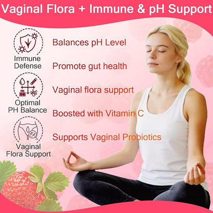 PH Gummies for Women - Ph Balance Gummies for Women Private Area, Feminine Gummy for Immune & Energy Supplement, Vegan, Gluten-Free, Strawberry Flavor, 60 Count