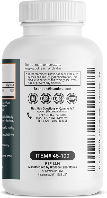 Bronson Vitamin C 500 MG Supports a Healthy Immune System & Antioxidant Protection, Non-GMO, 100 Vegetarian Tablets