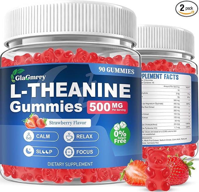 180 Count | L Theanine Gummies, L Theanine Supplement for Adults & Kids, w/Ashwagandha, Magnesium, GABA & 5-HTP, Sugar Free Liposomal Formula for Calm Relax zzZ M♡♡d & Focus, Vegan