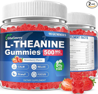 180 Count | L Theanine Gummies, L Theanine Supplement for Adults & Kids, w/Ashwagandha, Magnesium, GABA & 5-HTP, Sugar Free Liposomal Formula for Calm Relax zzZ M♡♡d & Focus, Vegan