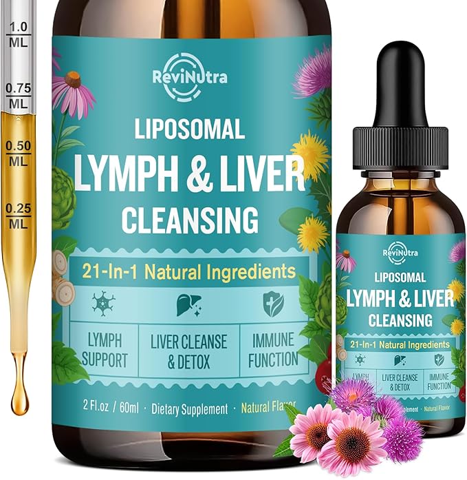 Liposomal Lymphatic Drainage Drops, Liver Cleanse Detox & Repair Liquid Supplement with Milk Thistle, Dandelion, Burdock Root & Echinacea - Lymph & Liver Detox, Antioxidant, Natural Flavor 2 Fl Oz