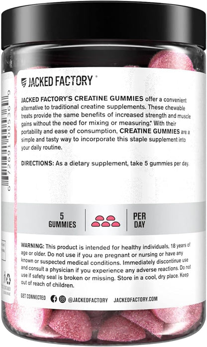 Jacked Factory Creatine Monohydrate Gummies 5g Daily Dose (1g per Gummy) - Creatine Gummy for Men and Women, Vegan-Friendly, Travel-Friendly, Third-Party Tested - 150 Gummies, Watermelon