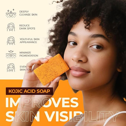 Inlifay Turmeric Kojic Acid Soap: Dark Spot Soap for Face Body - Home Travel Use Skin Cleansing for Women (80g)