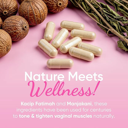Pretty Privates Vaginal Tightening Pills for Women - Natural Intimate Health Supplement with Kacip Fatimah Manjakani & Noni Fruit - Elasticity Moisture & Wetness Support - 60 Capsules 1 Month Supply