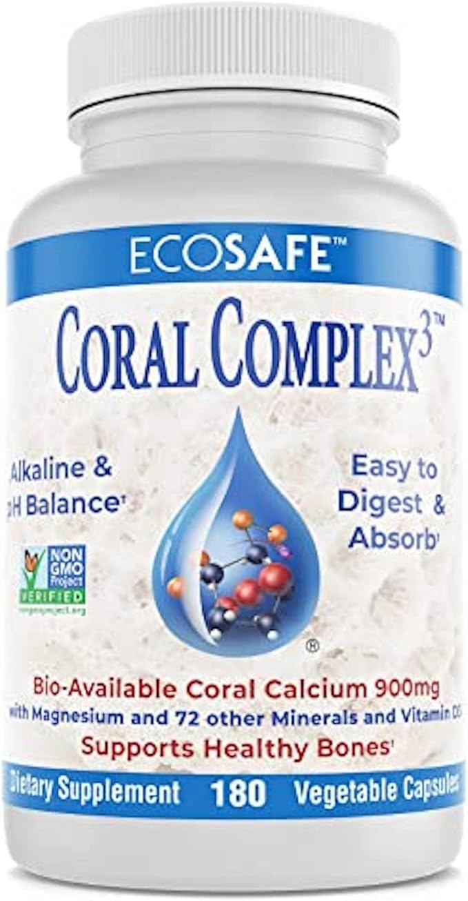 Coral Complex 3 Calcium Supplement Vitamin D3 & Magnesium – 900 mg Bioavailable Coral Calcium for Bone Strength, Joint Support & pH Balance – Trace Minerals, Non-GMO, 300 Veg Capsules